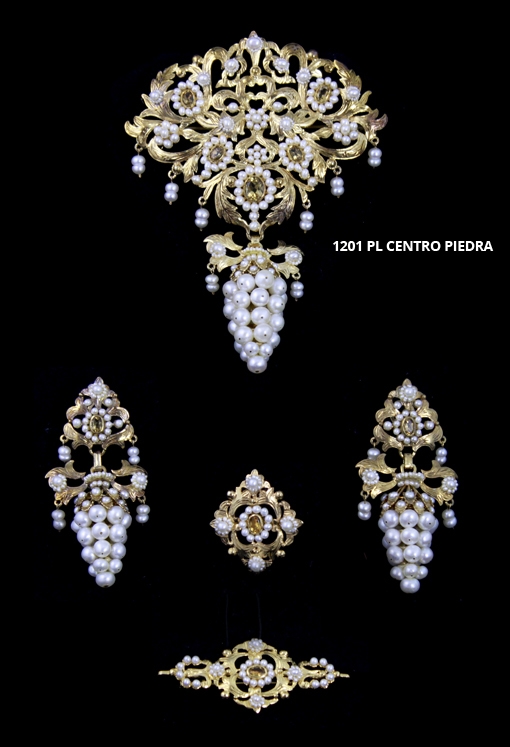 1201 Aderezo Plata con perlas y chapado en oro